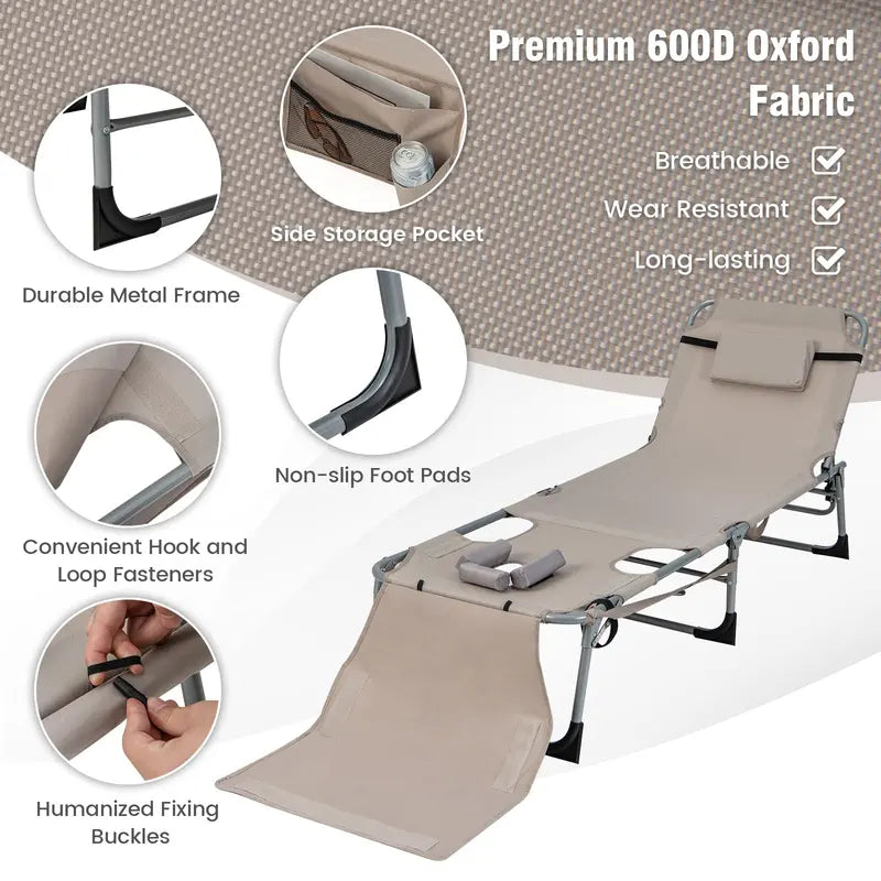 Outdoor Lounge Chair with 5-Position Recline, Face and Arm Cutouts for Sunbathing
