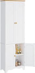 Tall Freestanding Pantry Cabinet – 72-Inch Wooden Kitchen Organizer with Five Shelves and Four Doors