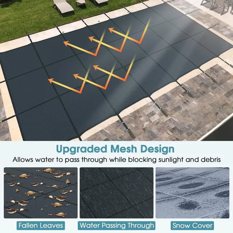 Custom-Fit Safety Pool Cover for 32 x 16 In-Ground Pools (Actual Size: 34 x 18