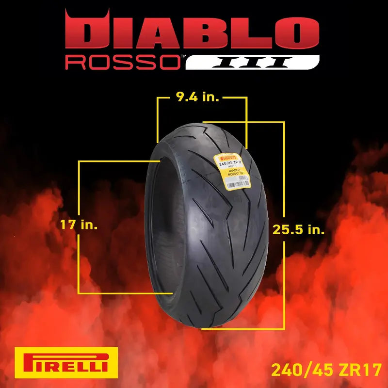 Pirelli Diablo Rosso III Motorcycle Tires – 120/70ZR17 Front + 240/45ZR17 Rear with Keychain