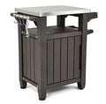 Stainless Steel Outdoor Table & Storage Cabinet with Hooks – Portable Patio Kitchen Island or Bar Cart in Espresso Brown