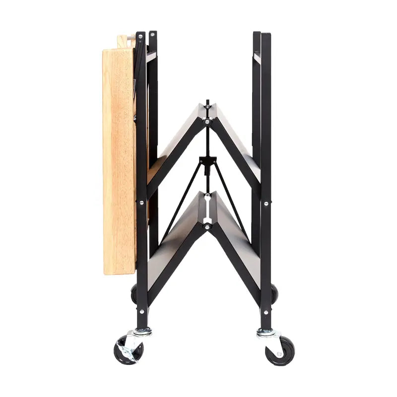 Origami Foldable Wheeled Portable Wood Top Kitchen Island Bar Cart, Black