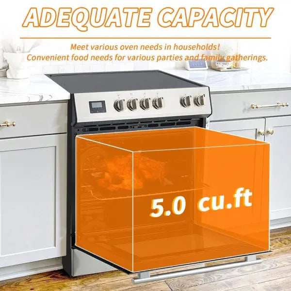 Stainless Steel Freestanding Electric Range Oven with 5-Burner Cooktop & 5.0 cu. ft. Capacity