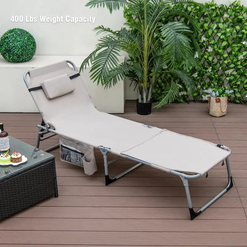 Outdoor Lounge Chair with 5-Position Recline, Face and Arm Cutouts for Sunbathing