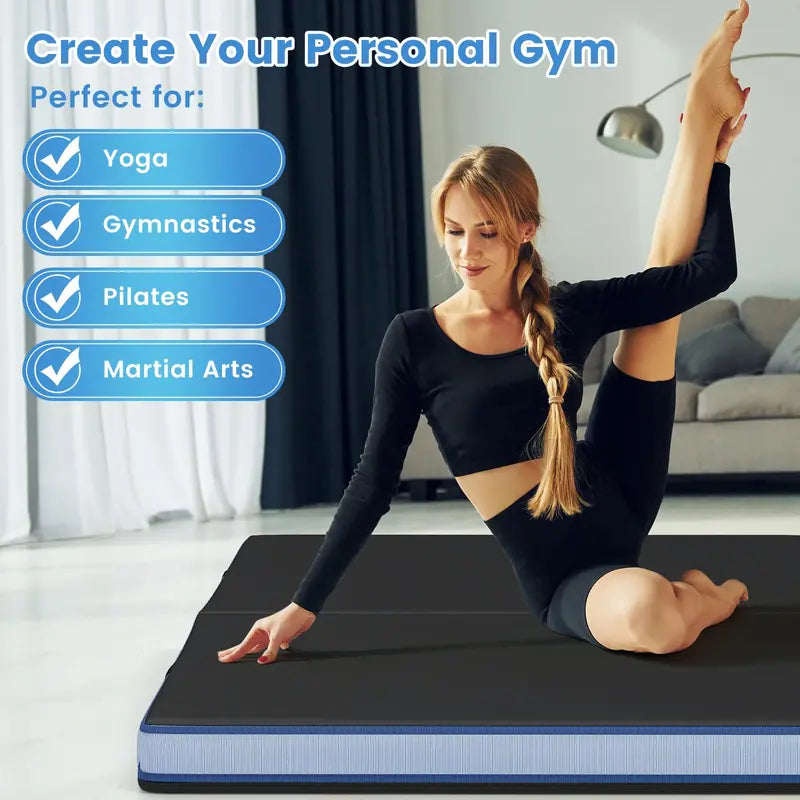 Thickened 4′ x 4′ Bi-Fold Fitness Mat – 4″ Dense Foam with PU Leather Cover & Transport Handles