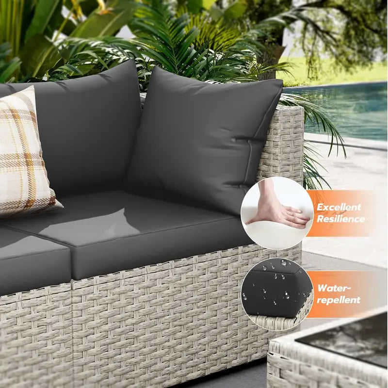 UDPATIO 7-Piece PE Wicker Patio Set – Outdoor Sectional Sofa with Tea Table, Green Finish