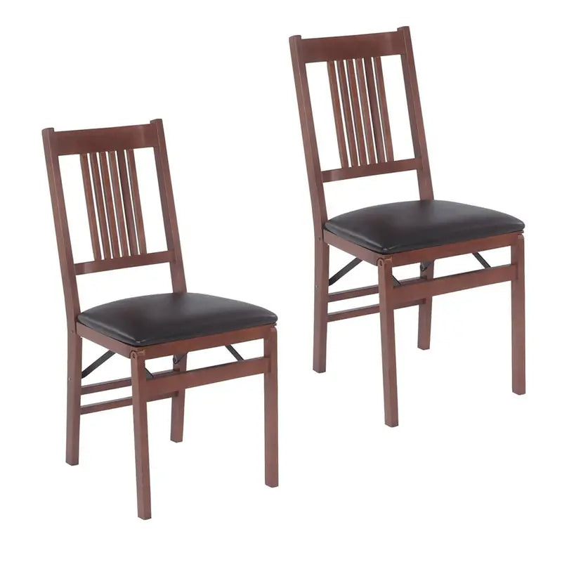 Stakmore True Mission Folding Chair, Set of 2, Fruitwood with Black Vinyl Seat