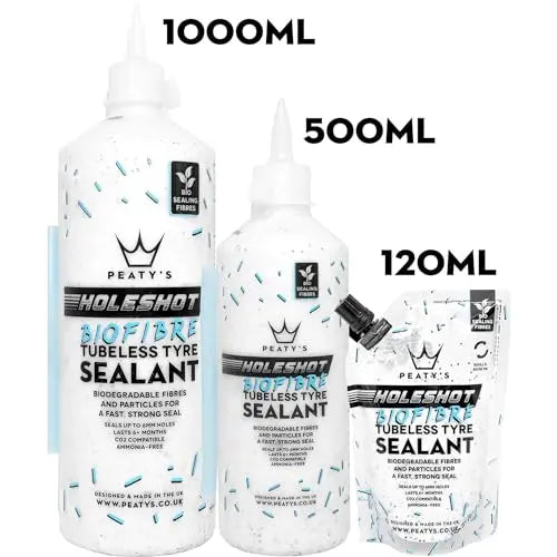 Peaty's Holeshot Biofibre Tubeless Tire Sealant – Fast Puncture Repair, 6mm, Biodegradable, 1L, MTB/Road/Gravel