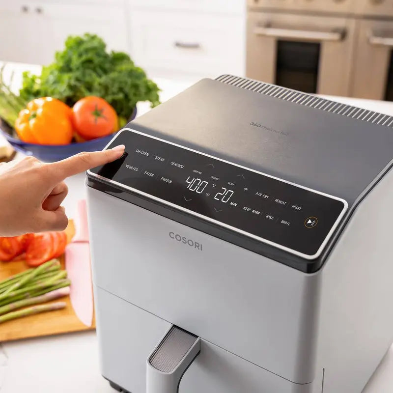 Cosori Dual Blaze Smart 6.8 qt. Gray Air Fryer with Bonus Skewer Rack Set Multi-Purpose Rack Heat Mat KAAPAFCSSUS0069Y
