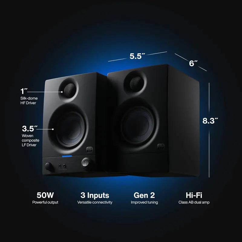 PreSonus Eris 3.5 Active Studio Monitor Speakers – Powered 3.5-Inch Reference Monitors for Home Studios