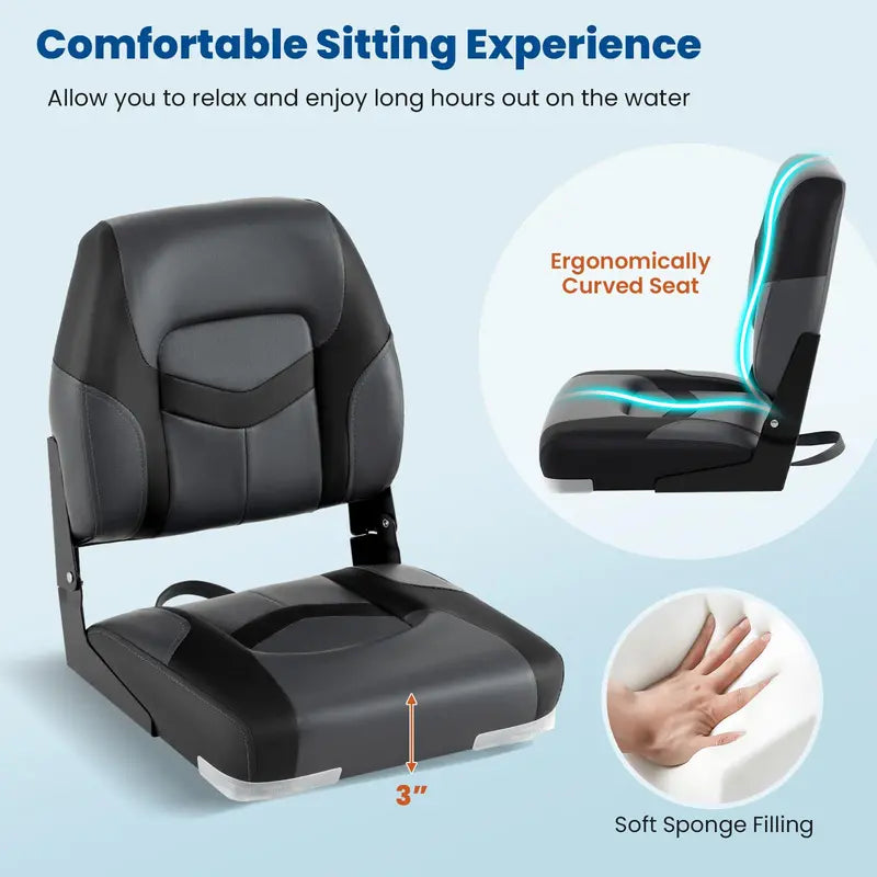 Two-Pack Folding Marine-Grade Boat Seats with Stainless Steel Hardware and Aluminum Hinges