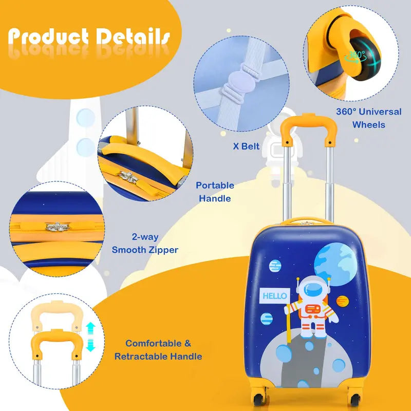 Two-Piece Kids' Luggage Set – 12-Inch and 16-Inch Carry-On Suitcases with Fun Designs
