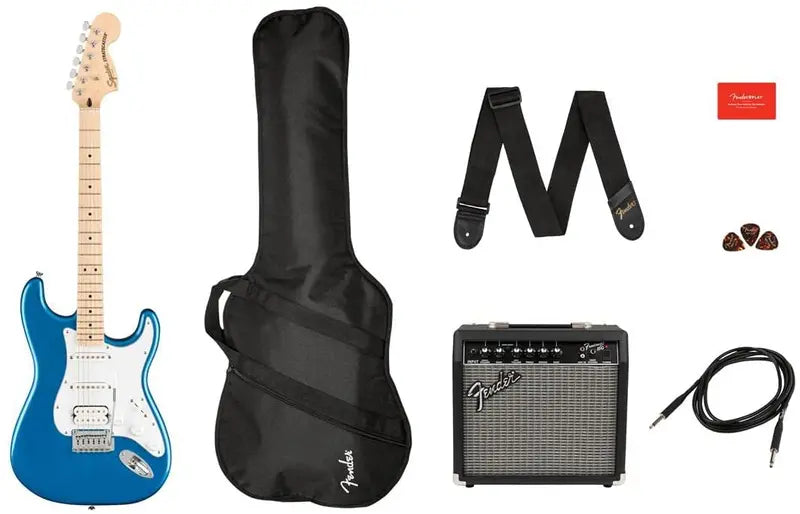 Squier Affinity Stratocaster HSS Guitar Pack – Maple Fingerboard, Lake Placid Blue Finish, Includes Amp & Accessories