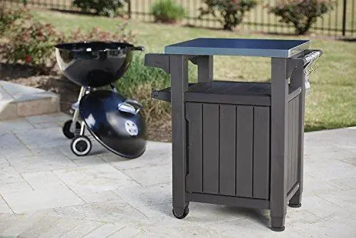 Stainless Steel Outdoor Table & Storage Cabinet with Hooks – Portable Patio Kitchen Island or Bar Cart in Espresso Brown