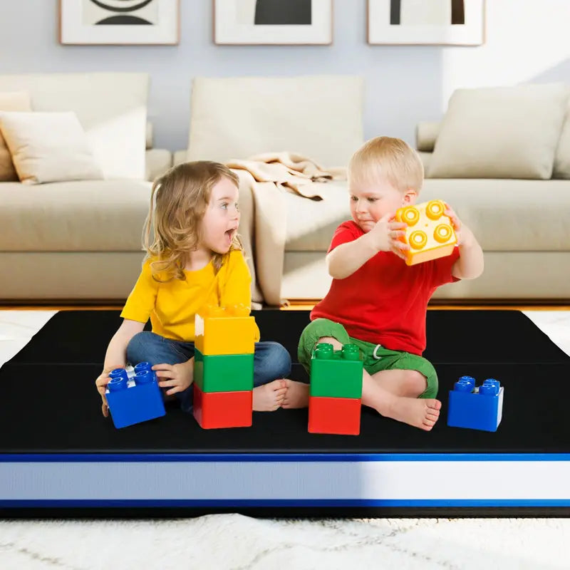 Thickened 4′ x 4′ Bi-Fold Fitness Mat – 4″ Dense Foam with PU Leather Cover & Transport Handles