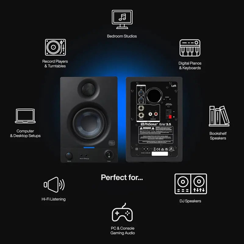 PreSonus Eris 3.5 Active Studio Monitor Speakers – Powered 3.5-Inch Reference Monitors for Home Studios
