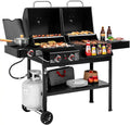 Dual-Fuel 2-Burner Gas & Charcoal Grill Combo with Offset Smoker and Side Burner  34,000 BTU