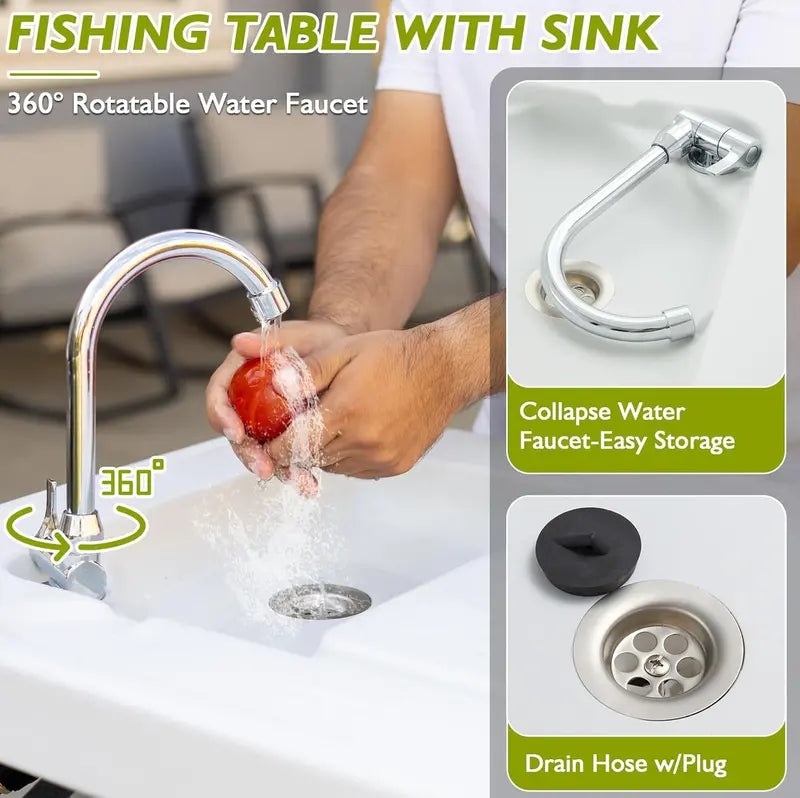 Portable Fish Cleaning Station – Folding Table with Faucet, Drain Hose & Sprayer for Outdoor Filleting