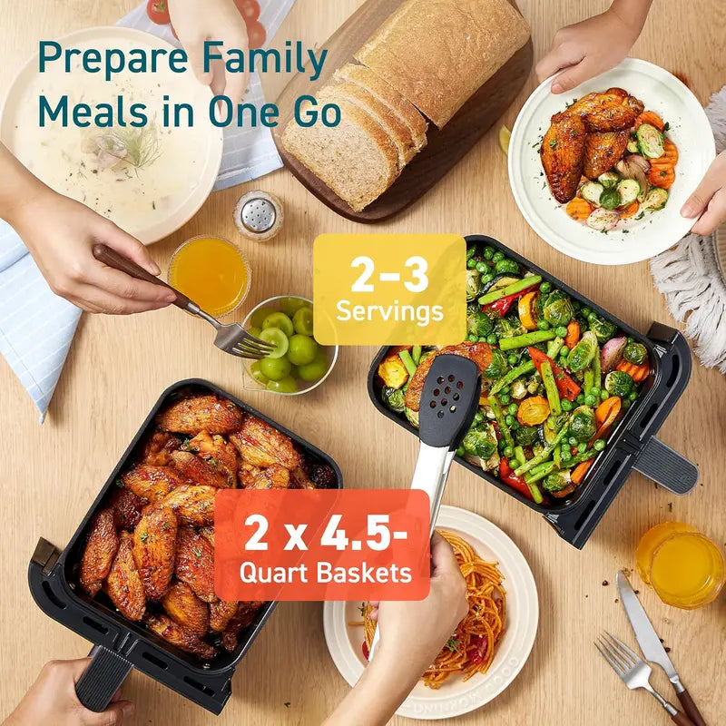 COSORI 9-Quart Dual Basket Air Fryer  10-in-1 Family-Sized System for Balanced, Healthy Meals