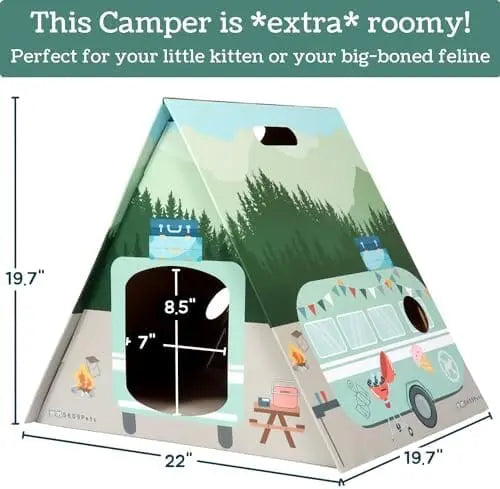 Spacious Cardboard Cat House for Indoor Cats, Durable Camper Tent Design, Easy Assembly, Furniture Protector