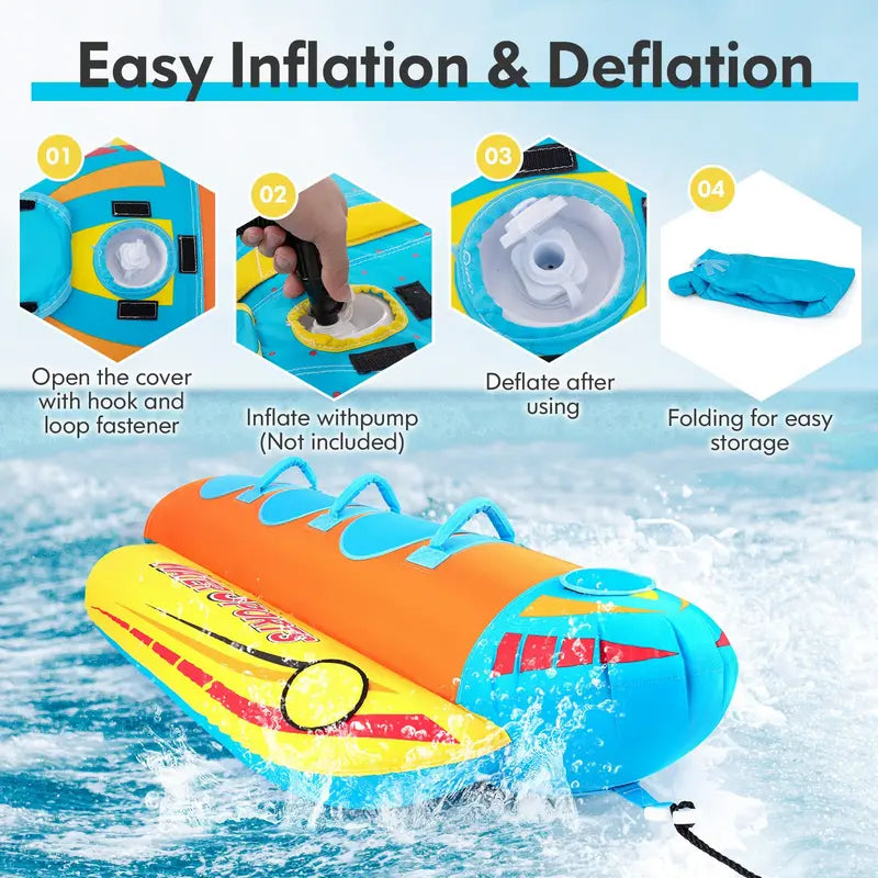 Three-Passenger Banana Towable Tube – EVA-Padded Seats for Boating and Water Sports