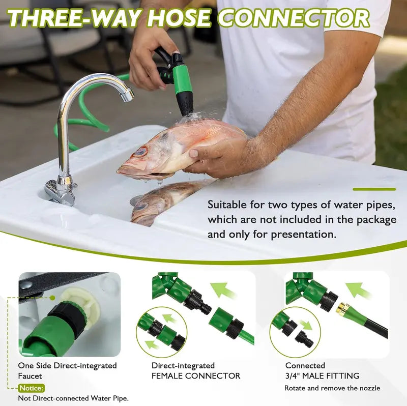 Portable Fish Cleaning Station – Folding Table with Faucet, Drain Hose & Sprayer for Outdoor Filleting