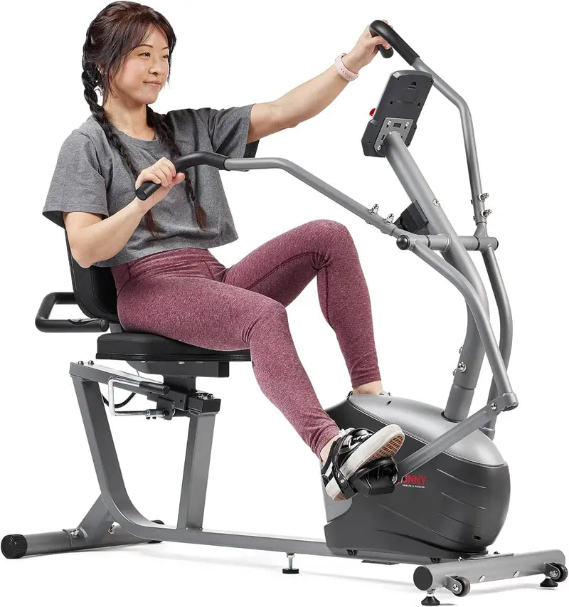 Sunny Health & Fitness Recumbent Bike – Smart Home Trainer with Dual Arm & Leg Exercisers