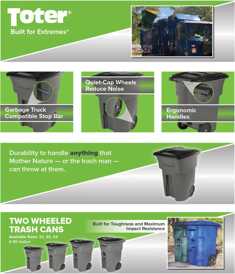 Toter 96-Gallon Wheeled Trash Can – Heavy-Duty Resin Bin with Smooth-Rolling Casters & Secure Lid