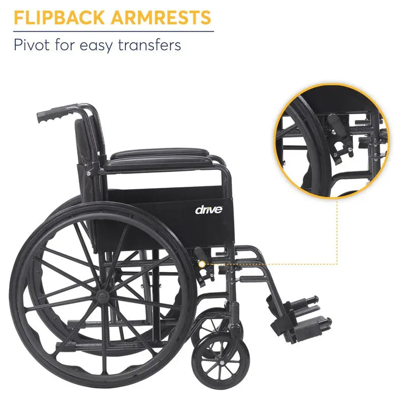 Drive Medical Silver Sport 1 Lightweight Wheelchair  Full Arms & Swing-Away Removable Footrests