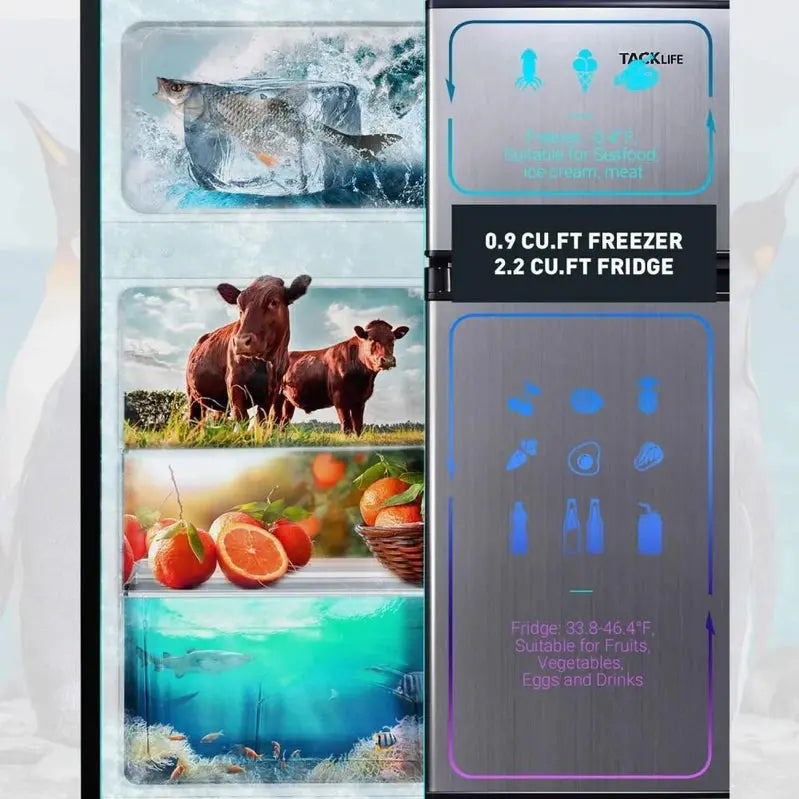 Compact 3.1 Cu Ft Mini Fridge with Freezer Compartment & LED Interior Lighting