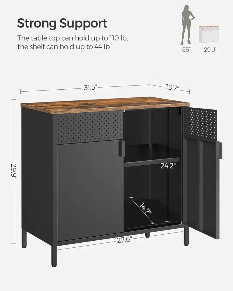 SONGMICS Slim Metal Sideboard — Two-Door Storage Cabinet Measuring 15.7 x 31.5 x 29.9 Inches