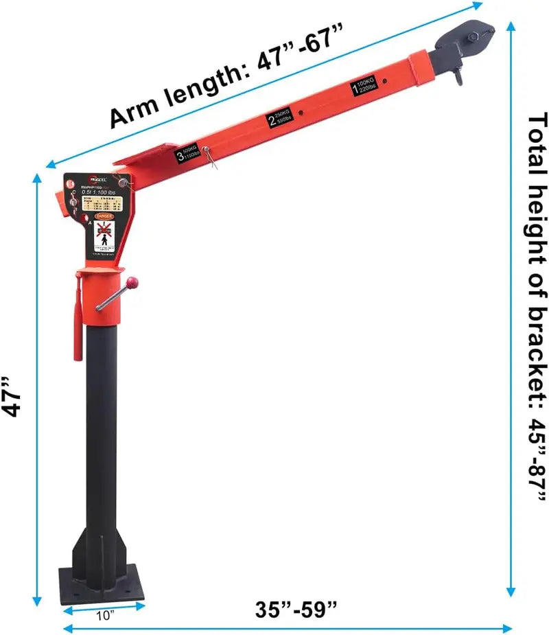 Pismire 0.5-Ton Foldable Truck-Mounted Crane Hoist – 12V Electric Winch, 3500 lb Pull, 1100 lb Lifting Capacity, 360° Swivel Steel Base