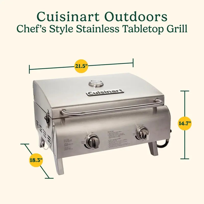 Cuisinart Chef  Style Portable Propane Grill  Stainless Steel Tabletop Gas Grill (20,000 BTU)