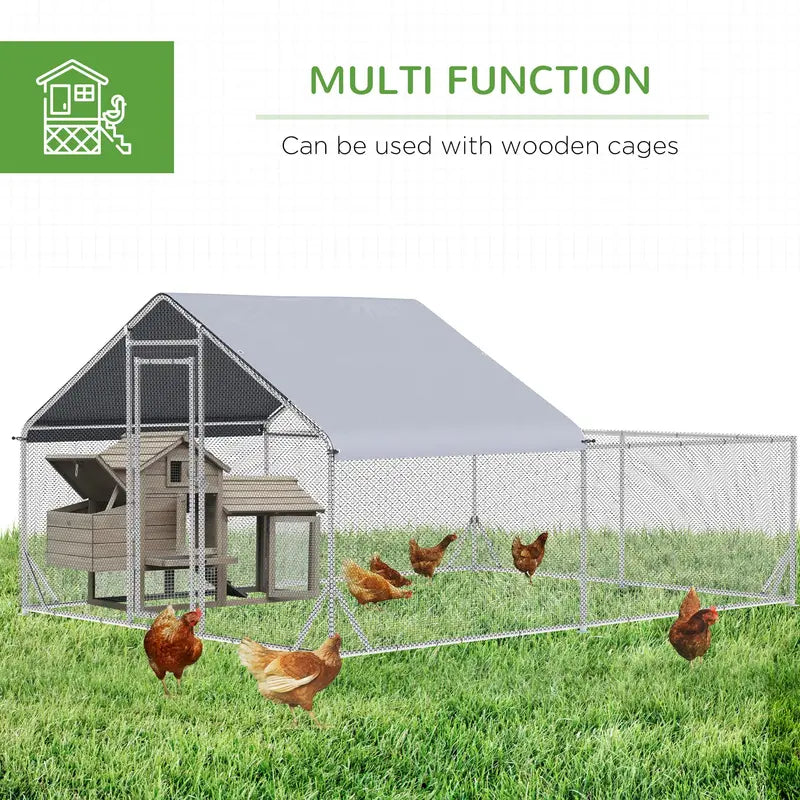 PawHut 13.1 ft Large Metal Chicken Coop for 12 Chickens, Walk-In Chicken Coop Run, Big Chicken House, Ducks Rabbit Enclosure for Backyard with Water-resistant and Anti-UV Cover