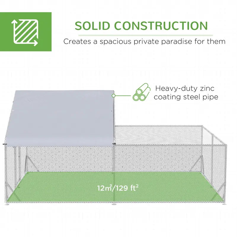 PawHut 13.1 ft Large Metal Chicken Coop for 12 Chickens, Walk-In Chicken Coop Run, Big Chicken House, Ducks Rabbit Enclosure for Backyard with Water-resistant and Anti-UV Cover