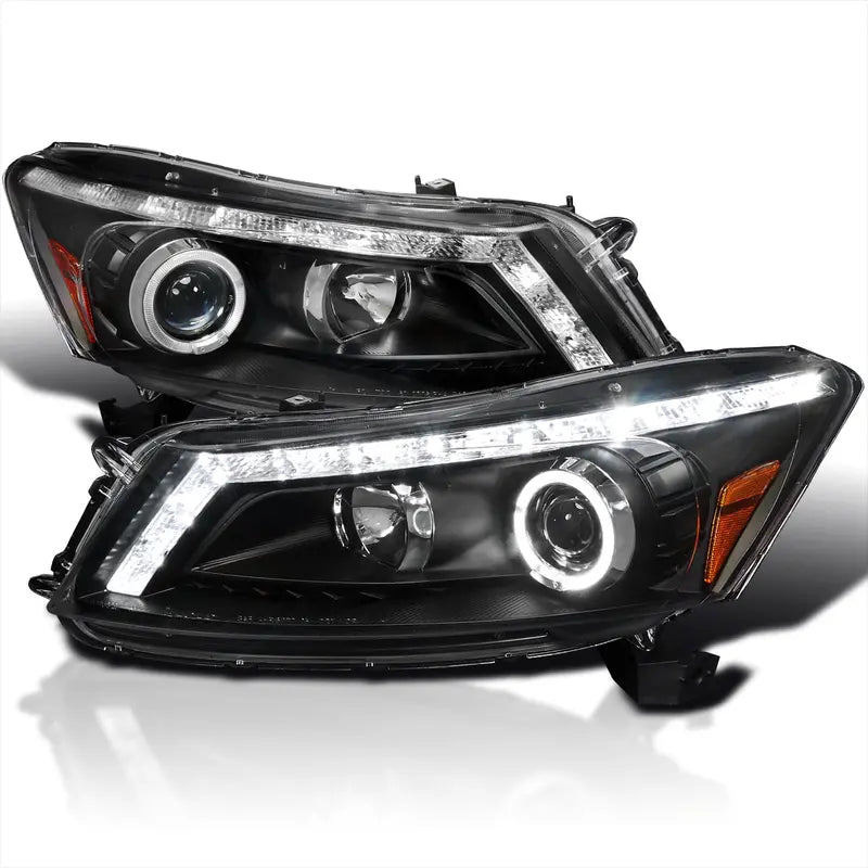 Spec-D Tuning Black Halo Projector LED Turn Signal Headlights Lamps Compatible with 2008-2012 Honda Accord 4Door Sedan Left + Right Pair Headlamps Assembly