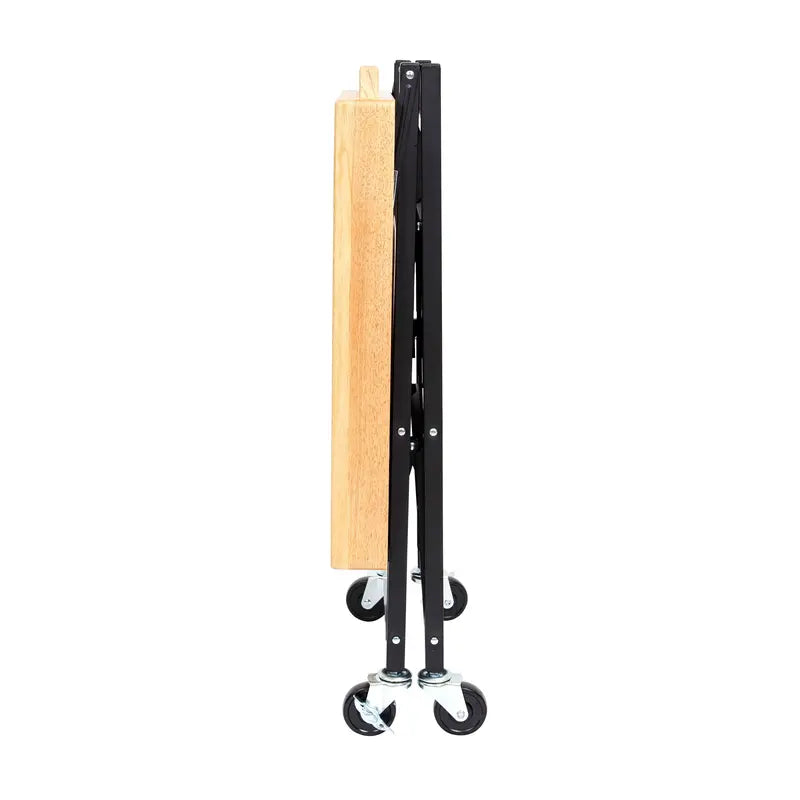 Origami Foldable Wheeled Portable Wood Top Kitchen Island Bar Cart, Black