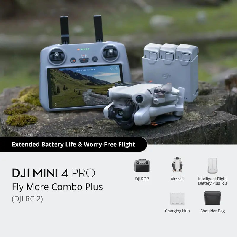 DJI Mini 4 Pro Fly More Combo  Includes RC 2 Remote Controller & Extended Flight Accessories