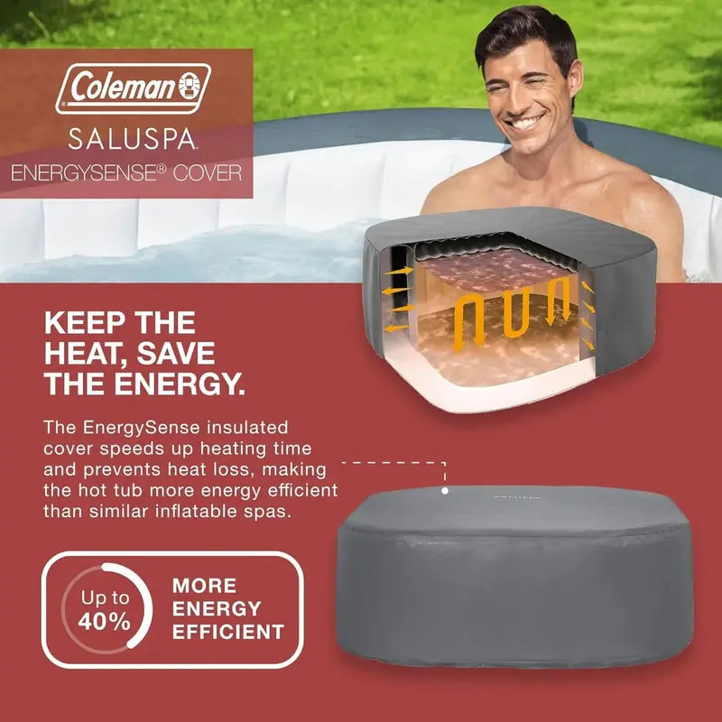 Square Inflatable Hot Tub for 4–6 People – 114 Air Jets, Insulated Cover, Portable Outdoor Spa (Gray)
