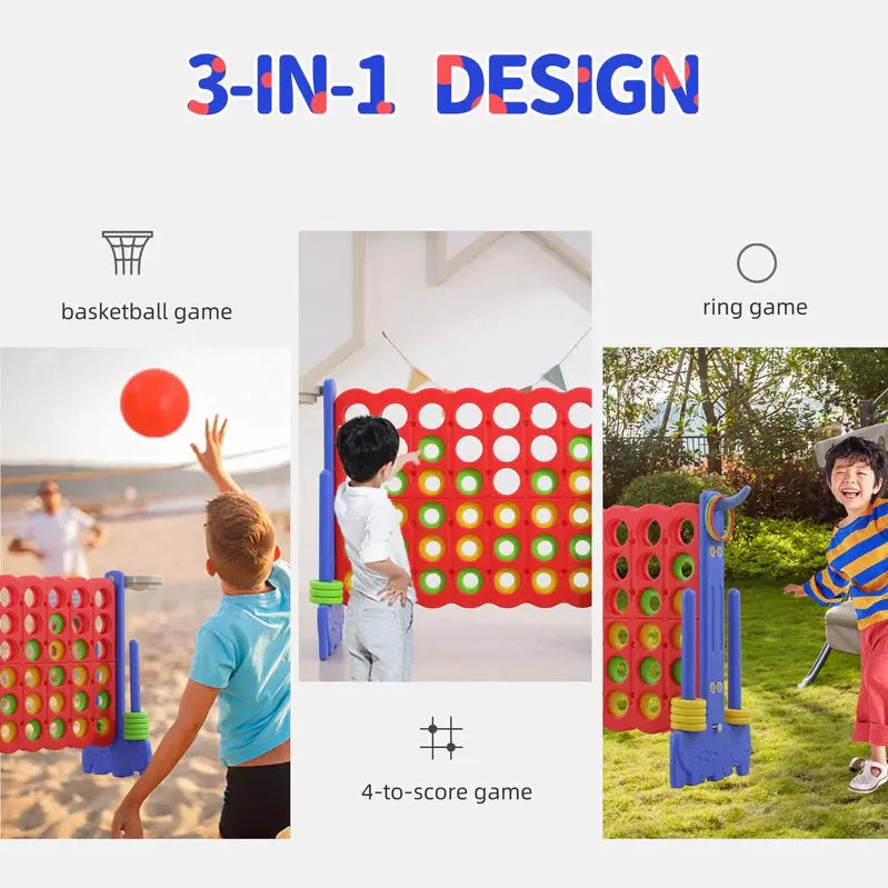Unicoo 3-in-1 Outdoor Game Set – Giant A-Frame Activity Center Featuring Basketball Hoop, Ring Toss, and Connect-Four Style Play for All Ages