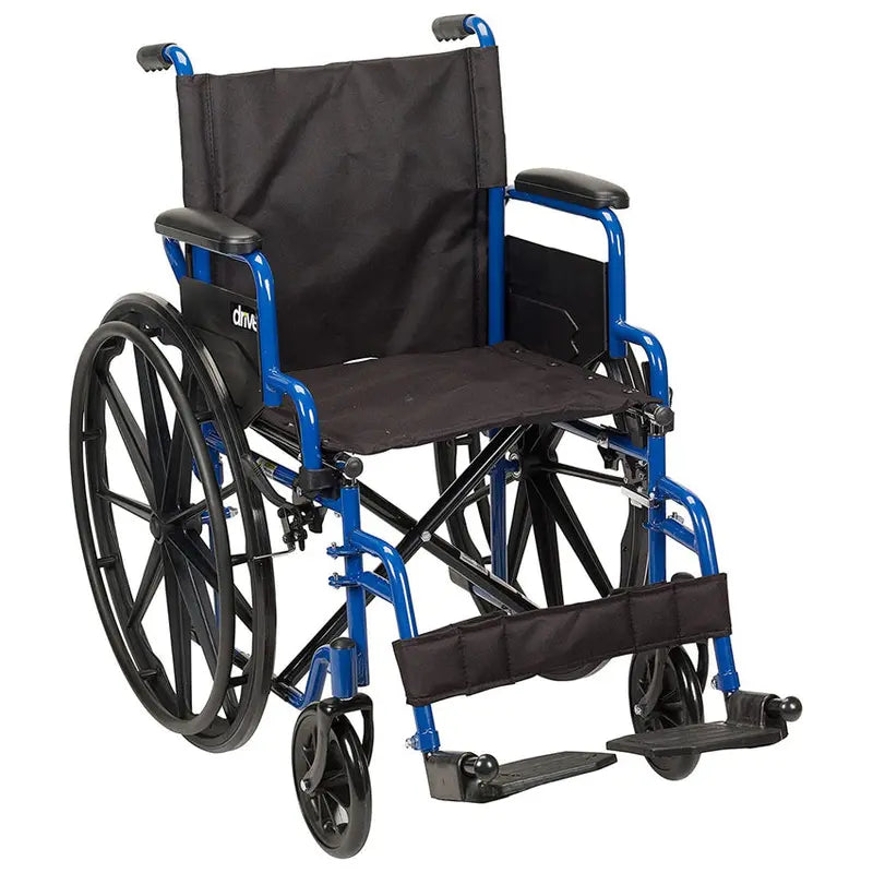 Drive Medical Blue Streak Lightweight Folding Wheelchair  20-Inch Wide Seat for Easy Transport