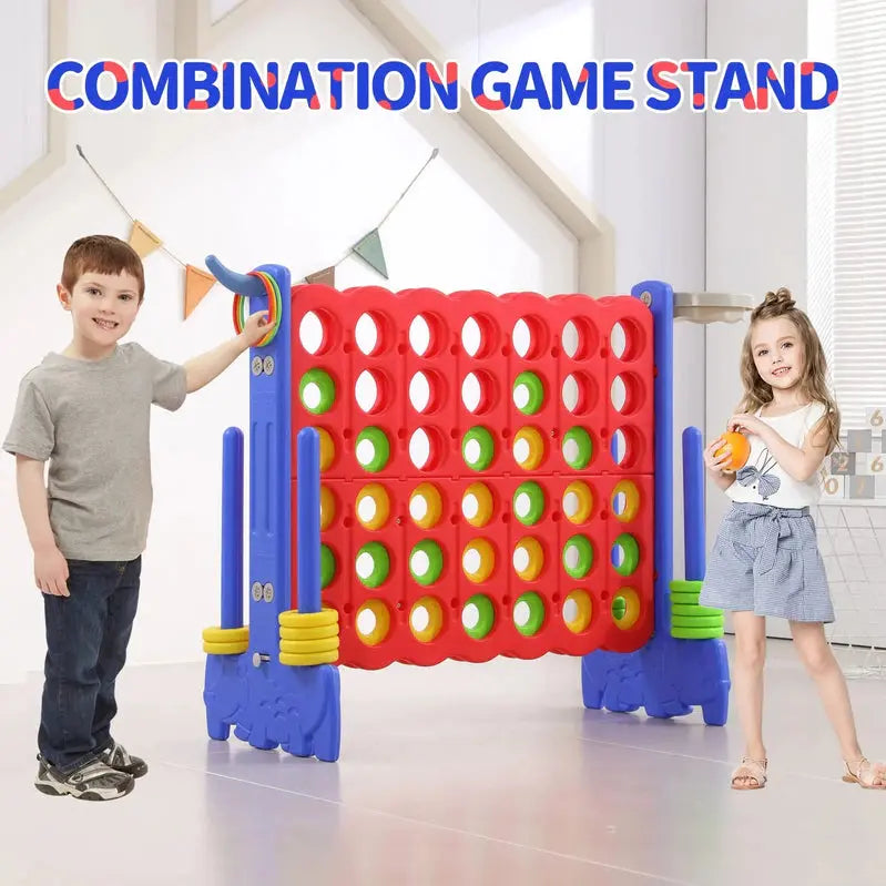 Unicoo 3-in-1 Outdoor Game Set – Giant A-Frame Activity Center Featuring Basketball Hoop, Ring Toss, and Connect-Four Style Play for All Ages