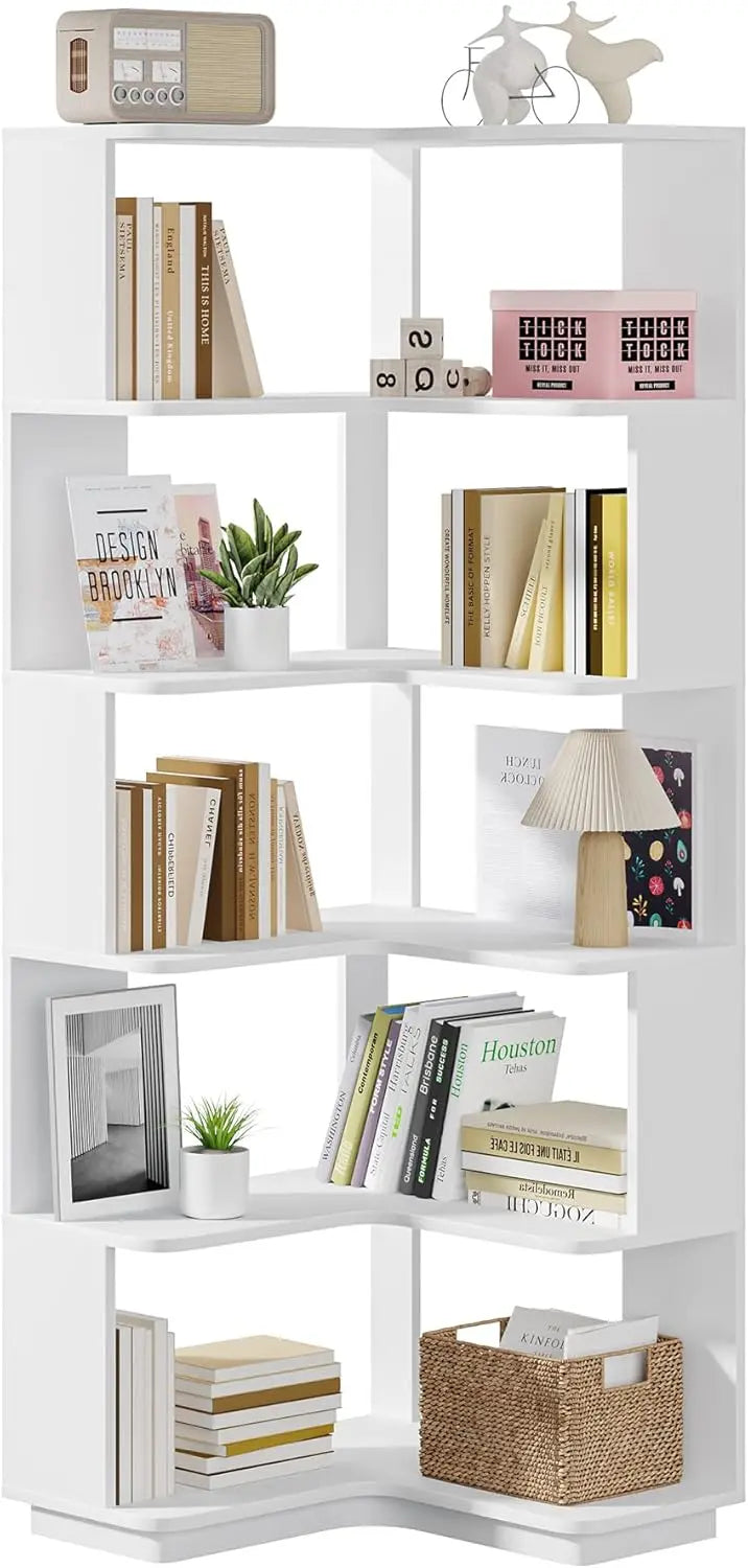 Tribesigns 64.9-Inch Corner Bookshelf – Anti-Tip Freestanding Tiered Shelf for Tight Spaces