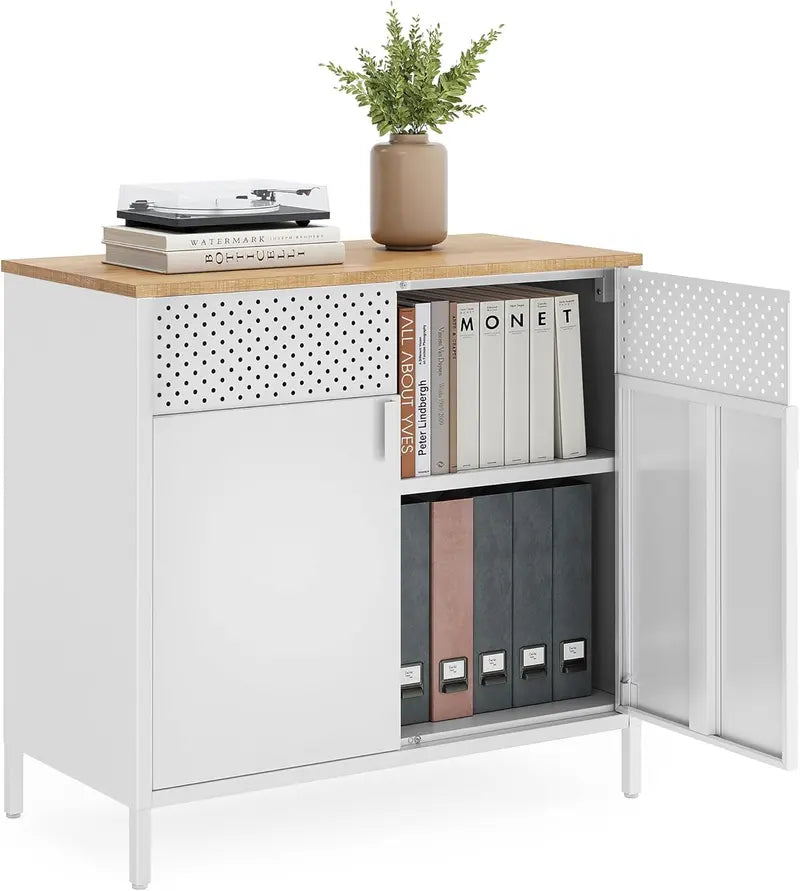 SONGMICS Rustic Metal Sideboard Cabinet – Two-Door Storage Unit with Magnetic Closure & Adjustable Shelf (15.7″ x 31.5″ x 29.9″)