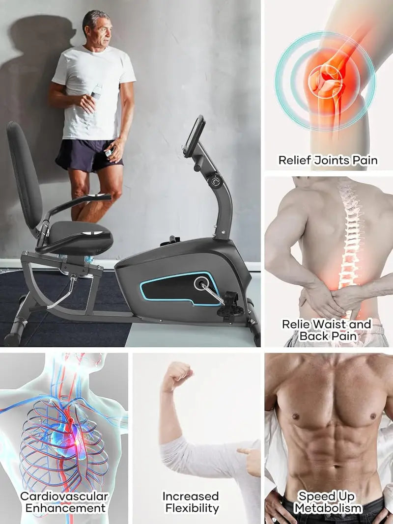 Sturdy 8-Level Magnetic Resistance Recumbent Bike with LCD Monitor & iPad Holder