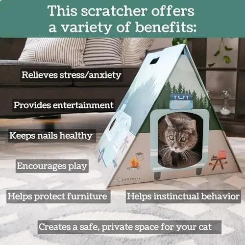 Spacious Cardboard Cat House for Indoor Cats, Durable Camper Tent Design, Easy Assembly, Furniture Protector