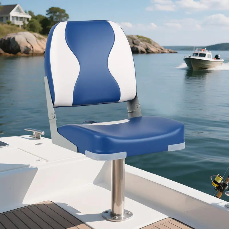 Two-Pack Marine-Grade Boat Seats with High-Density Foam Padding and Wavy Blue Upholstery