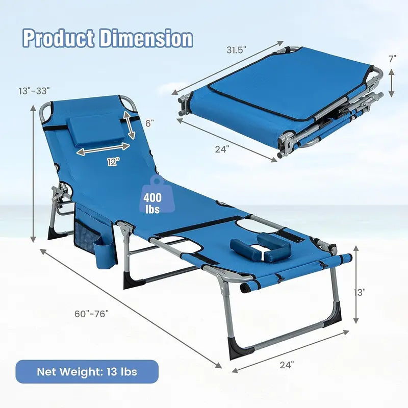 Outdoor Lounge Chair with 5-Position Recline, Face and Arm Cutouts for Sunbathing