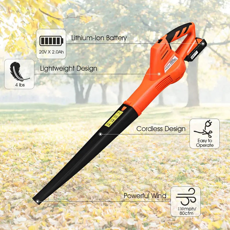 Cordless Rechargeable Leaf Blower  Lithium-Powered Sweeper with Charger