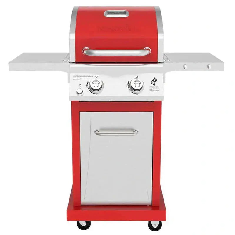 Compact 2-Burner Propane Gas Grill  Red Stainless Steel Finish, 28,000 BTU Output